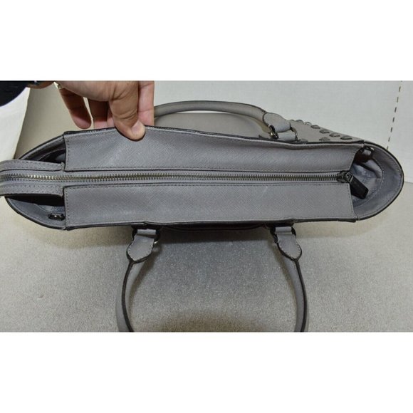 Michael Kors Womens Sandrine Studded Gray Saffiano Leather Satchel Handbag - Picture 9 of 16